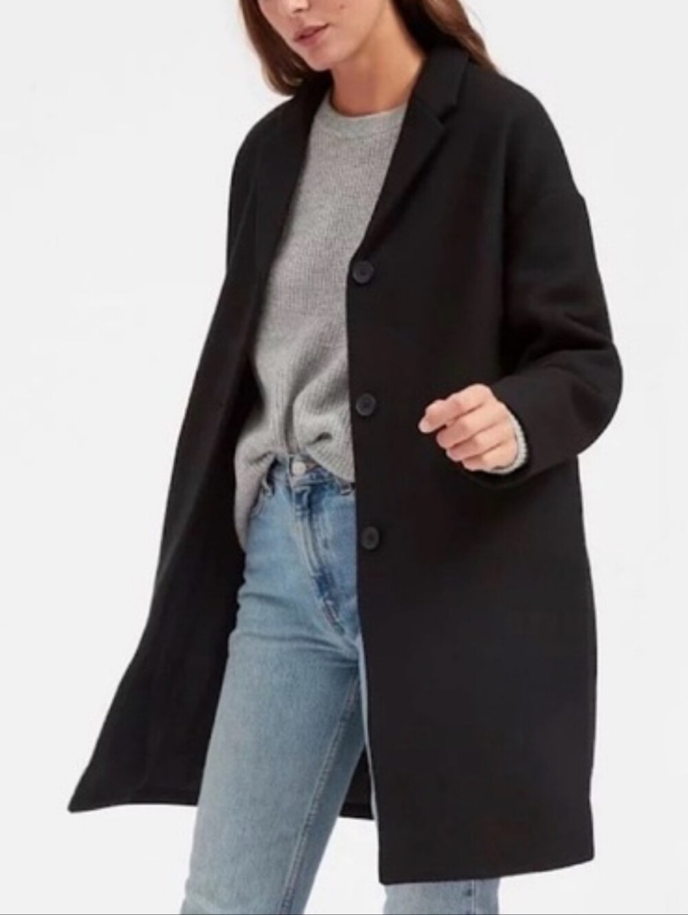 Everlane Wool Cocoon Coat Black Size Small Button